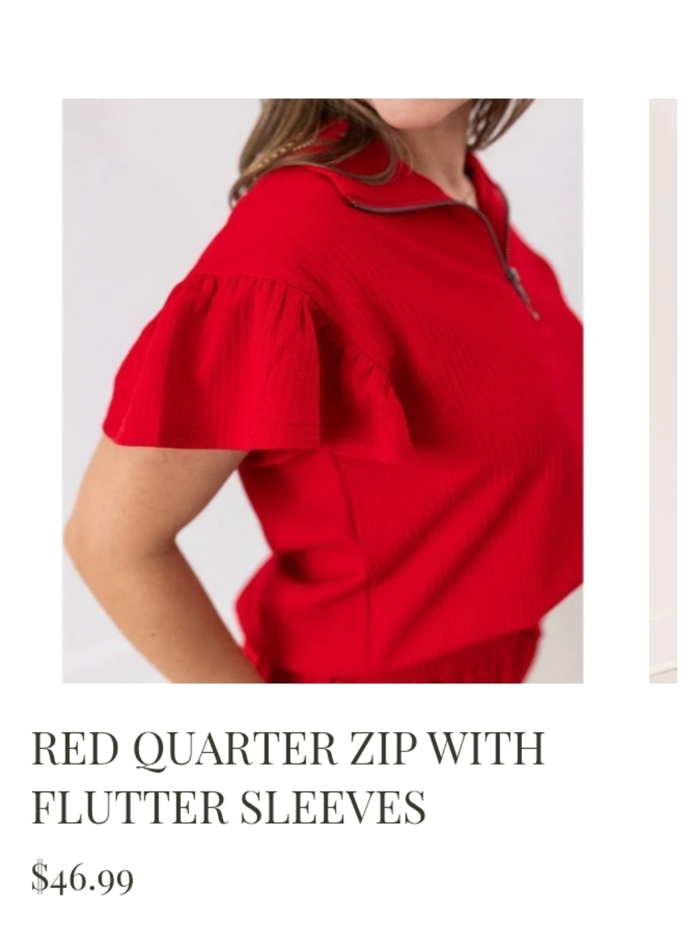 GRACE + EMMA Red Quarter-Zip Top with Flutter Sleeves